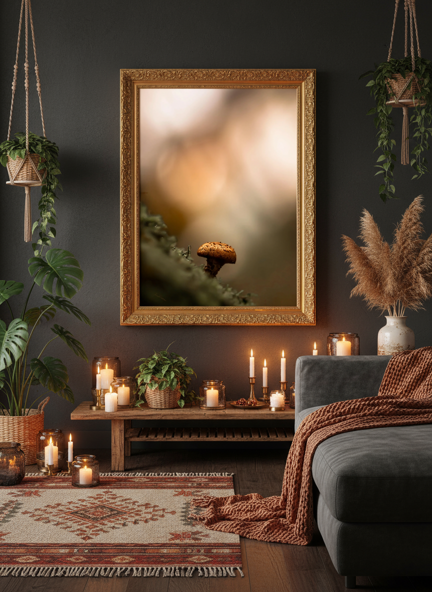 Vakker mose og sopp i naturlige farger