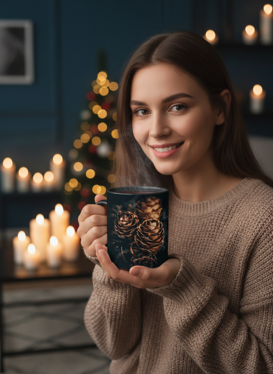 Krus med svart innside og hank - motiv "Pinecone love" uten tekst